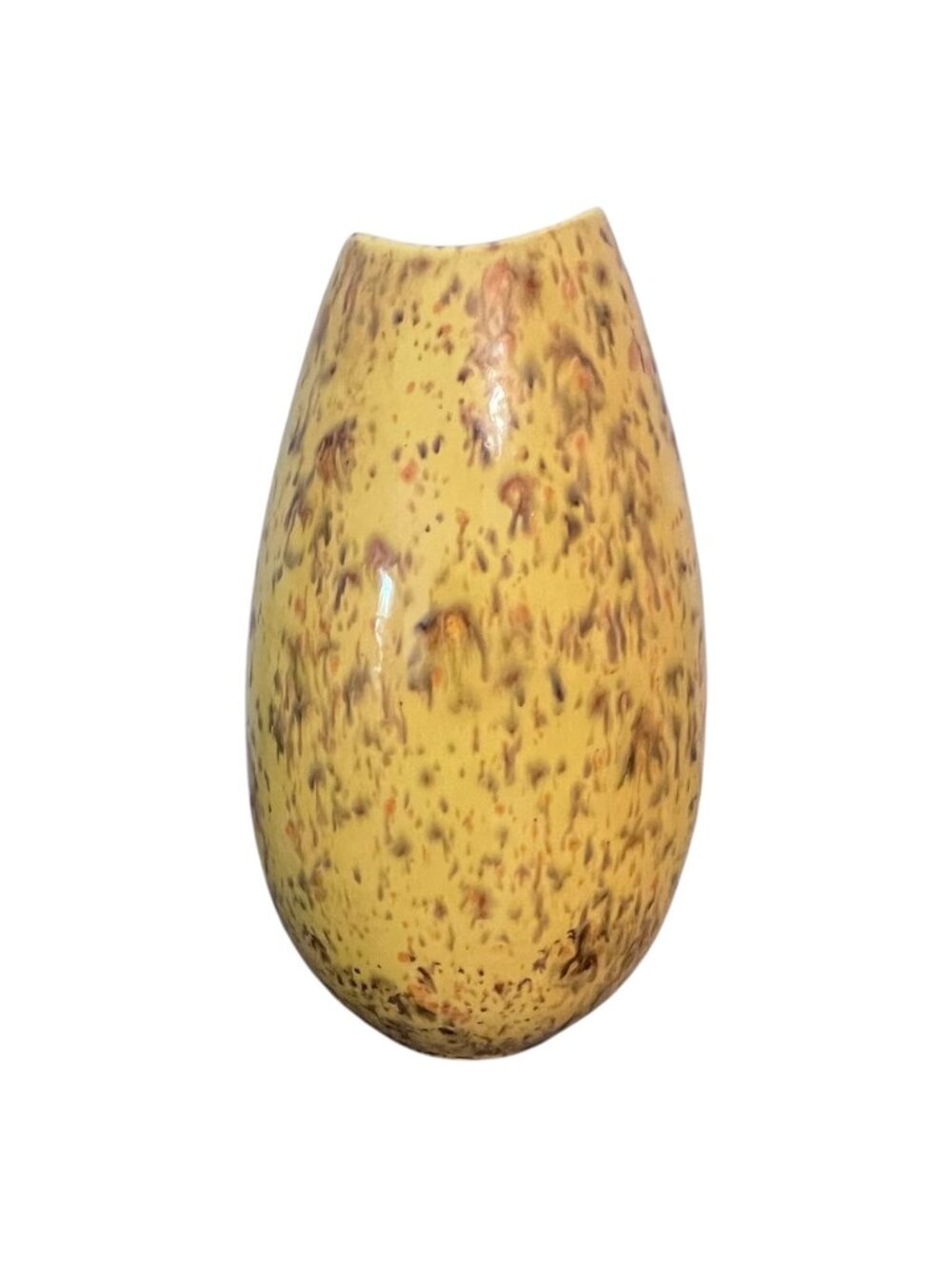 Signed Studio Pottery Vase Yellow Mottled Glaze Pinched Rim Freeform 7.5 Inch
